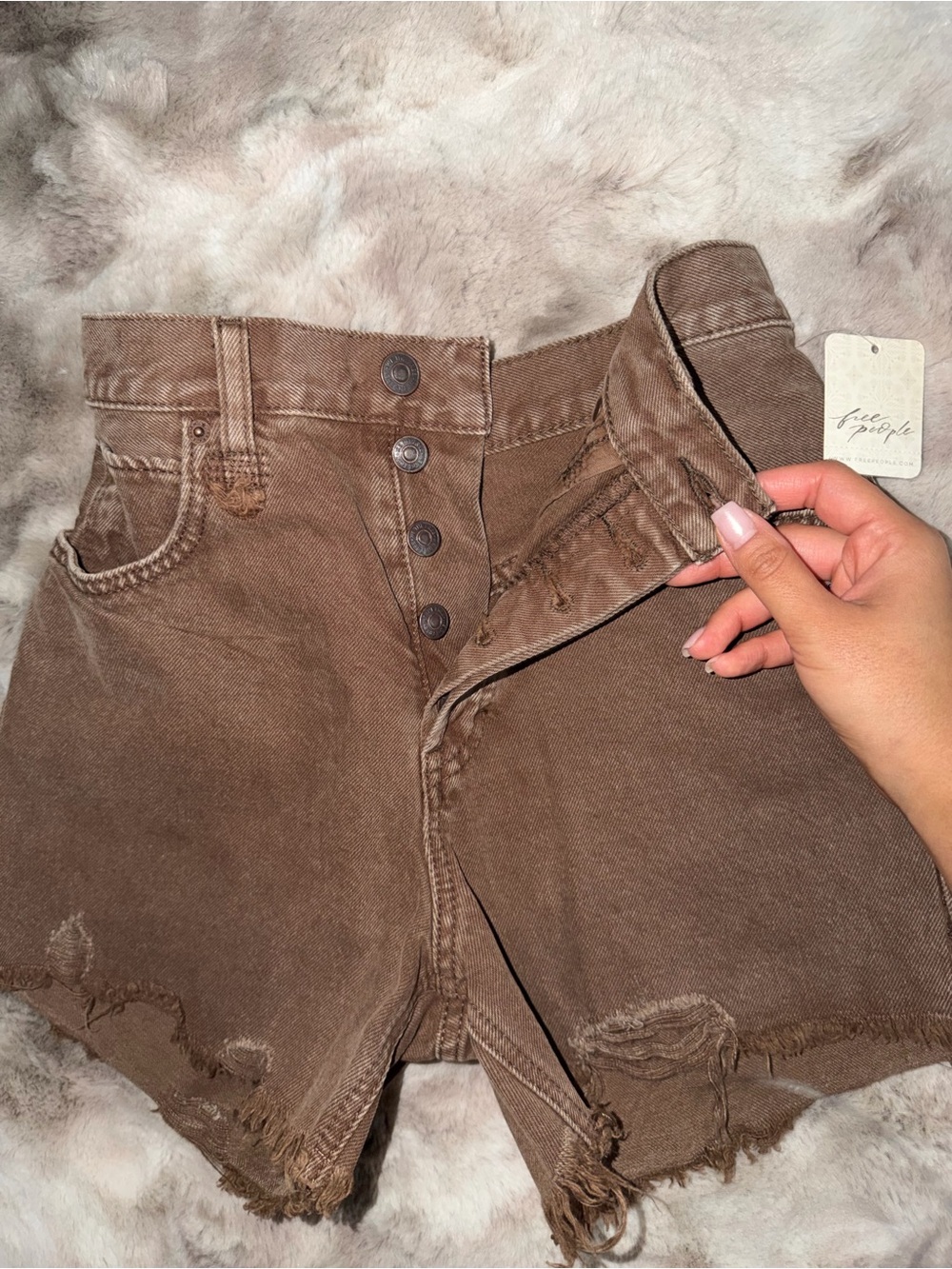 Free People High-Rise Denim Shorts - Brown